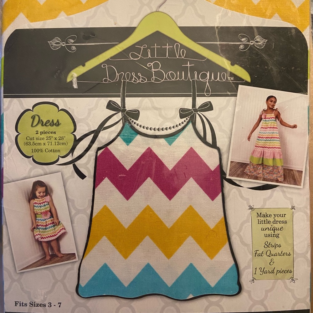 “Little Dress Boutique” Ready to sew Dress kit. Fits sizes 3-7. NEw in Package.